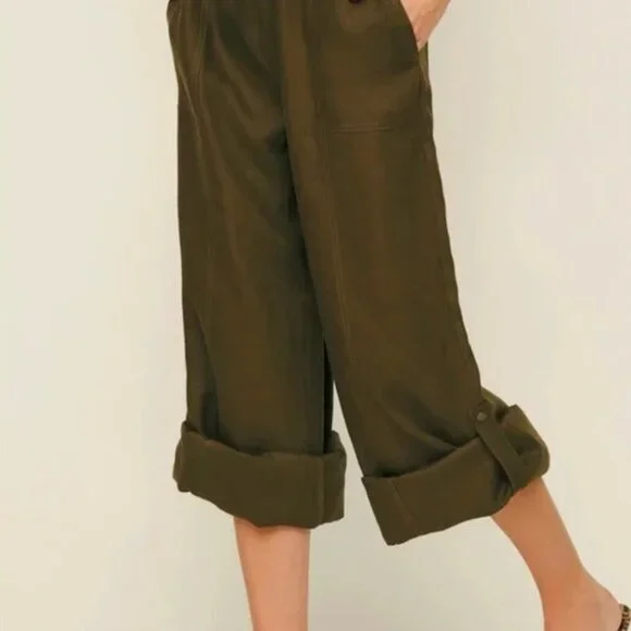 NWT Reformation Declan Linen Pants in Dark Olive, Size Large - Picture 4 of 12